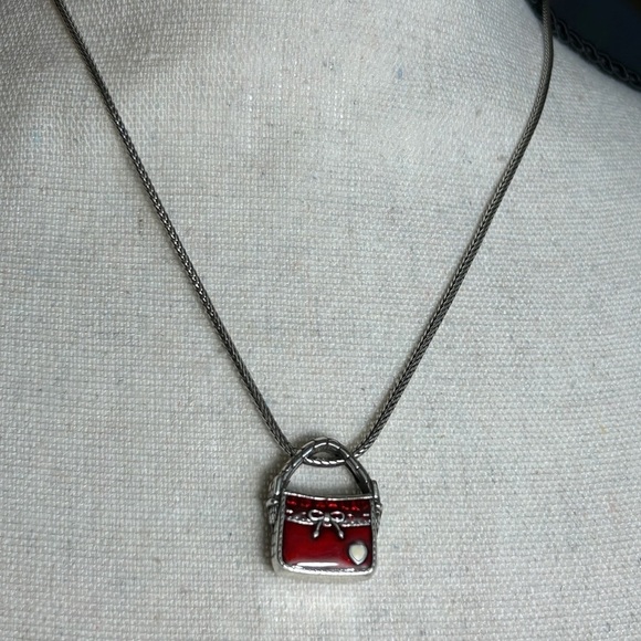 Brighton Jewelry - Brighton Red Purse Charm Necklace Silver Plated Enamel 16" Adjustable